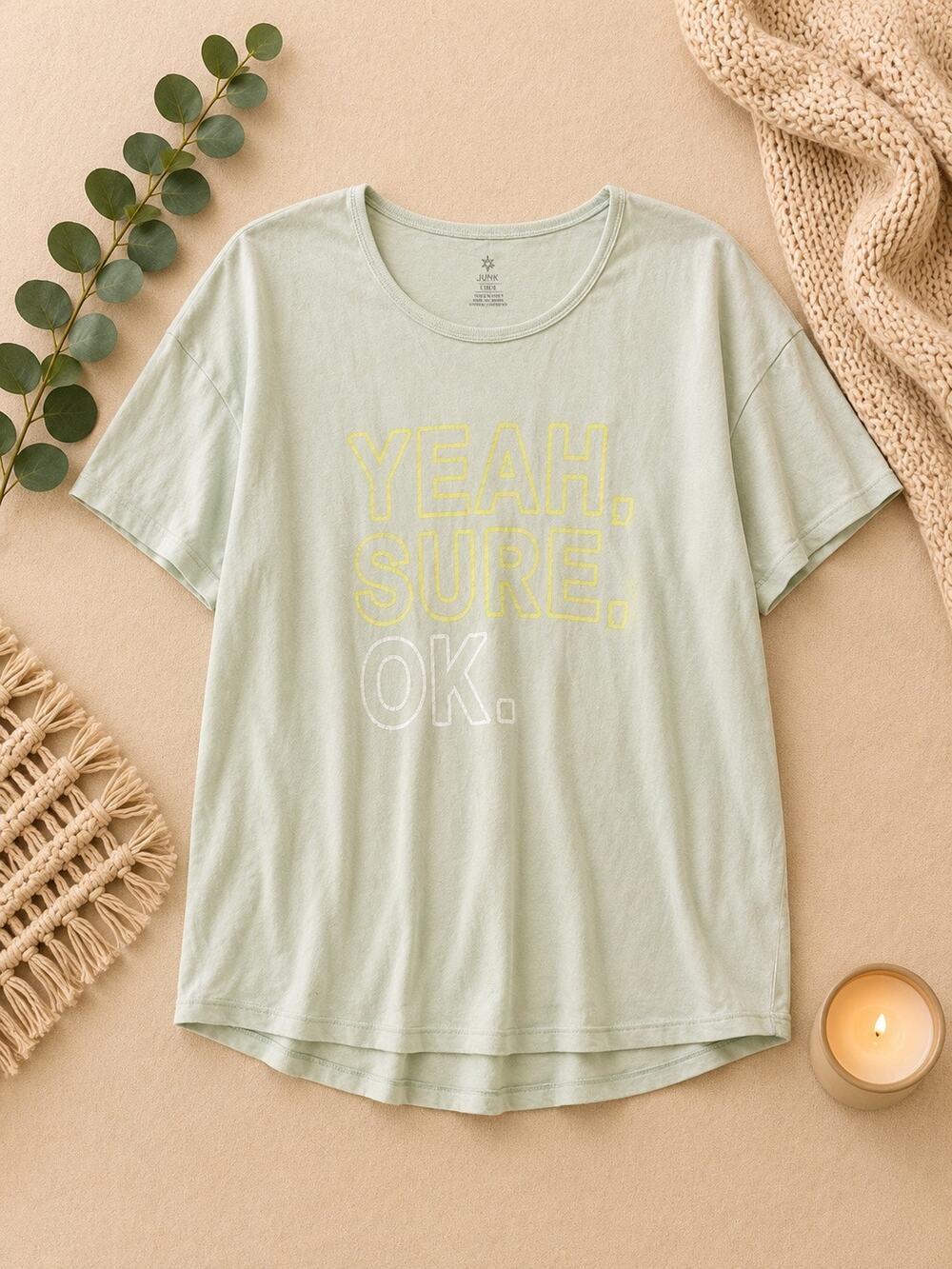 Offline by Aerie Pale Blue Green Yeah Sure Okay Graphic Tee Women Sz S